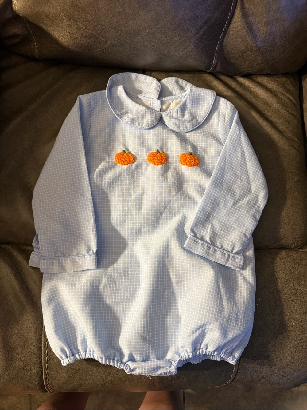 Cecil and Lou long sleeve Pumpkin collared Onsie